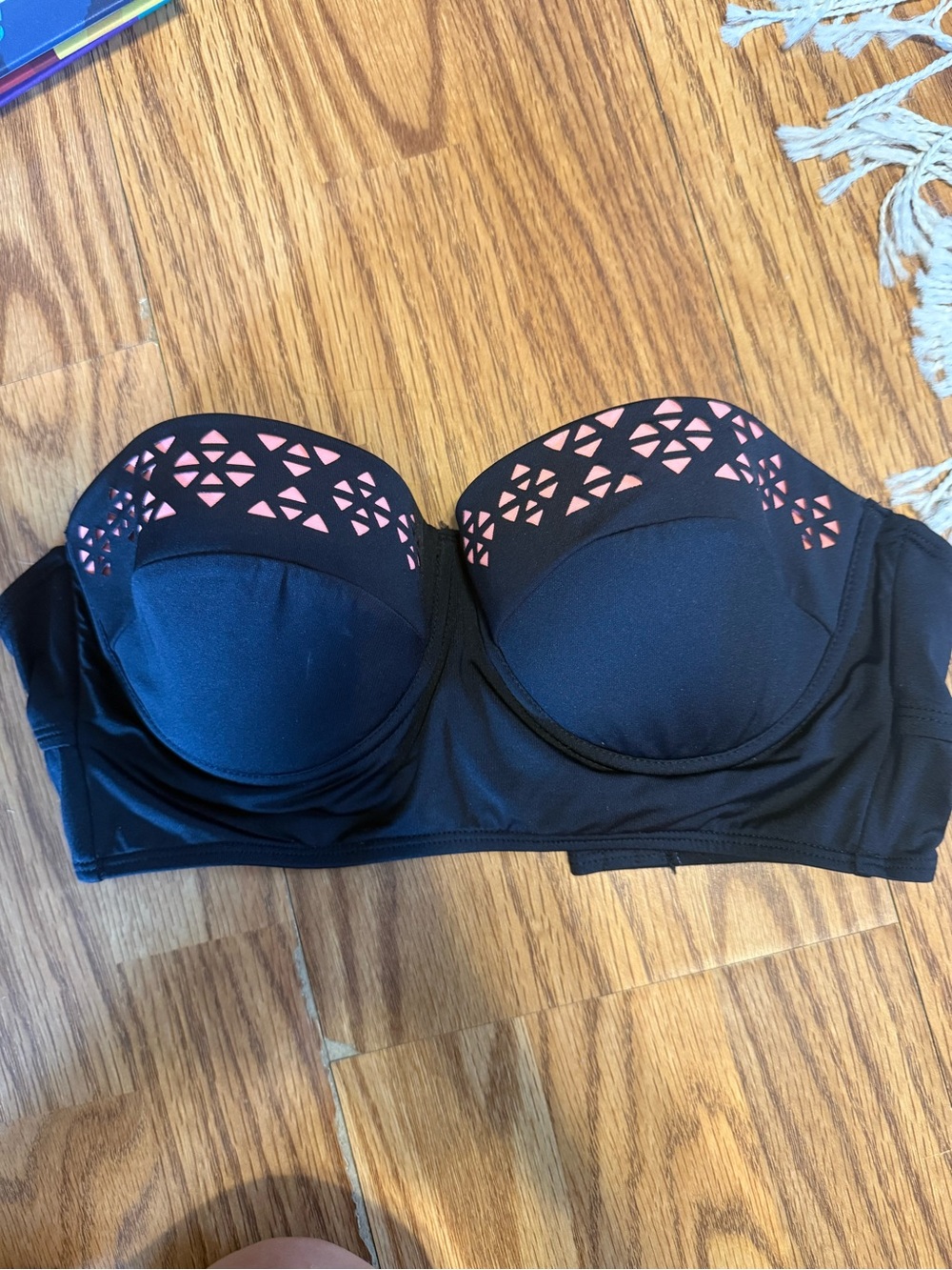 Candie's Black Strapless Bandeau Swim Top with Pink Triangle Cutouts